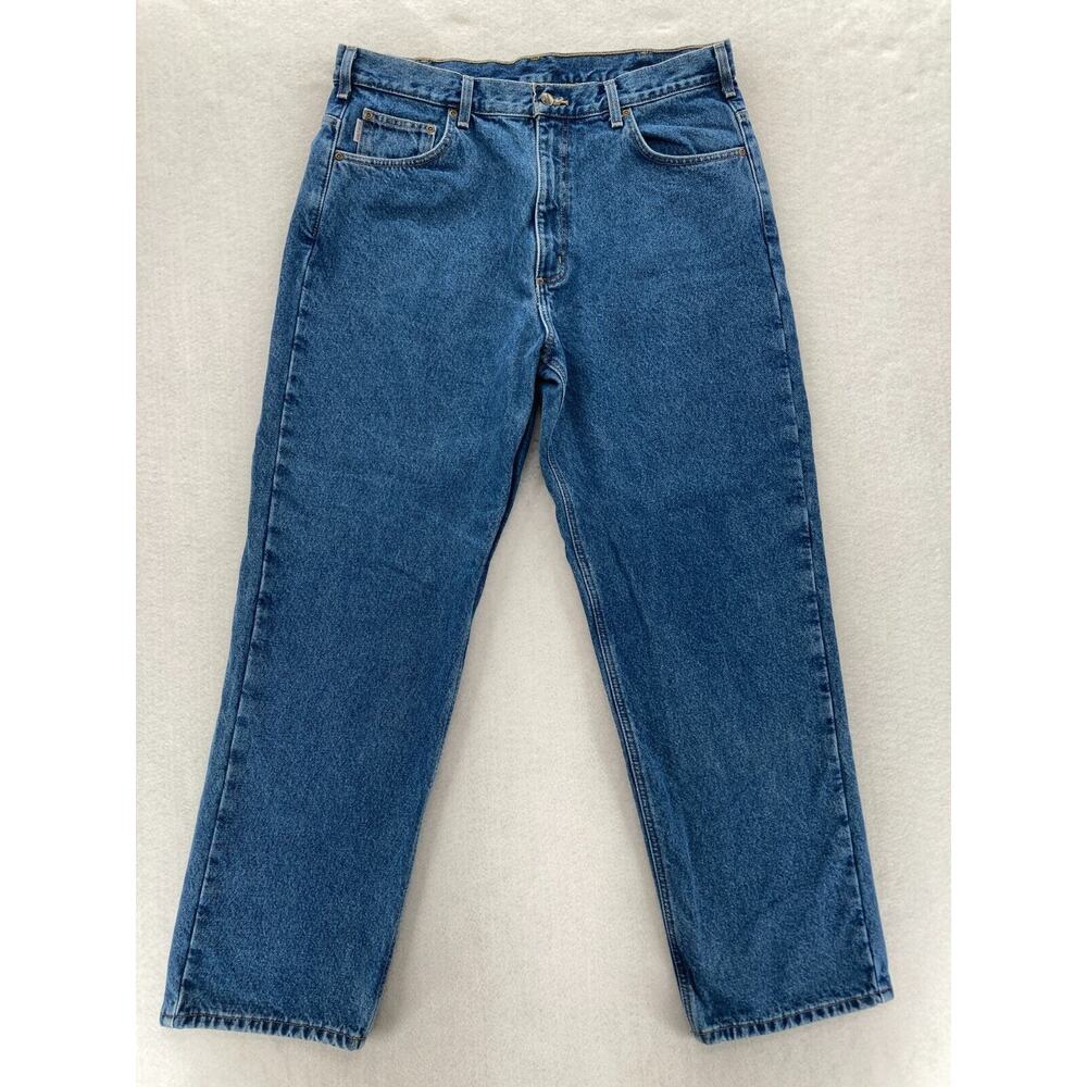 Carhartt Flannel Lined Jeans Mens 38x32 Relaxed Fit Tapered Leg Blue Denim B172